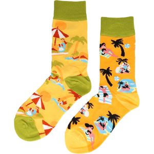 Sokken katoen - strand vakantie print - geel groen oranje - maat 36-43
