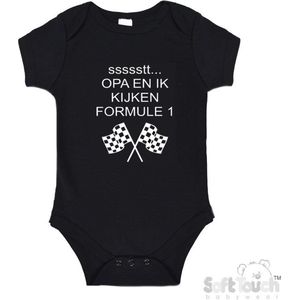 100% katoenen Romper ""ssssstt... Opa en ik kijken Formule 1"" Unisex Katoen Zwart/wit Maat 62/68