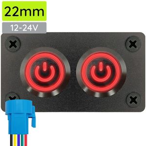 ProRide Metalen drukschakelaar 12-24V ON-OFF - Inbouwpaneel tweevoudig - 22mm - IP67 - LED indicatie Rood