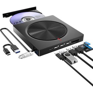 Extern DVD-station - USB 3.0 & USB-C DVD-speler - CD/DVD-brander - Snelheid 5 Gbps - 8x DVD 24x CD - Plug & Play - Geschikt voor Windows & Mac - Draagbaar Ontwerp