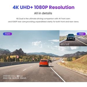 N5 - Dashcam voor Auto - WiFi - Dashcams - FullHD video - Dubbele camera - met Hw-kit - Super compact - Zwart