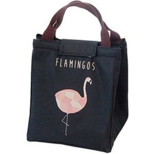 Winkrs - Lunchbag met isolatie - Zwarte lunchbag met flamingos - Koeltas voor lunch en broodtrommel.