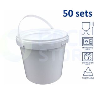50 x witte emmer rond met deksel - 2,5 liter met garantiesluiting - geschikt voor diepvries, magnetron en vaatwasser - 100% recyclebaar