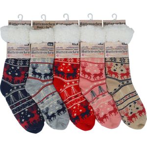 HUISSOKKEN-HOMESOCKS-ANTISLIP-1 MAAT- ROOD MET RENDIER-HUTTENSOCKEN