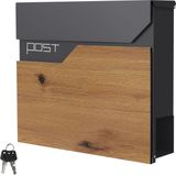 Brievenbus met krantenvak 37x37x11 cm antraciet/houtdecor roestvrij staal ML design