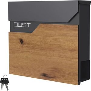 Brievenbus met krantenvak 37x37x11 cm antraciet/houtdecor roestvrij staal ML design