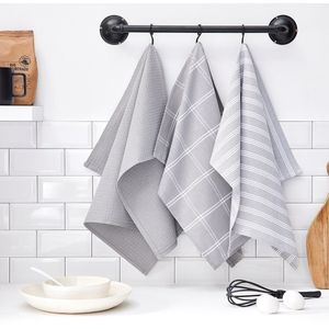 Set van 3 theedoeken met geruit patroon Essential - Grijs - 50x70 cm