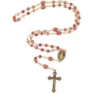 Gouden Rozenkrans Halsketting met Groene Kralen en Medaille - 50 cm