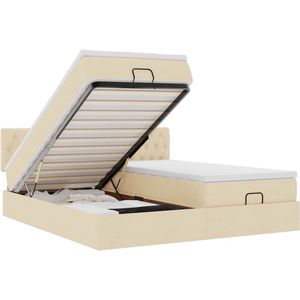 vidaXL - Ottoman - bed - met - matrassen - 180x200cm - stof - crèmekleurig