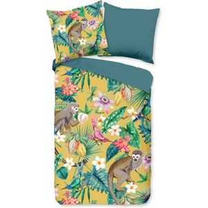 Hoogwaardige Katoen Eenpersoons Dekbedovertrek Marinde Oker | 140x200/220 | Fijn Geweven | Ademend En Zacht