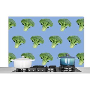 Spatscherm keuken 120x80 cm - Kookplaat achterwand Groente - Patronen - Blauw - Paars - Muurbeschermer - Spatwand fornuis - Hoogwaardig aluminium