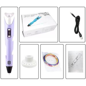 3D-printpenset, inclusief 3 kleuren PLA-filament, 3M-tekenprinter, tekenspeelgoed, kindercadeau - paars