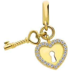 Lucardi Dames Zilveren goldplated bedel hart en sleutel - Hanger - 925 Zilver - Goudkleurig