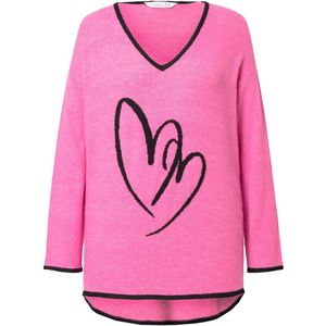 MIAMODA - Dames - Trui comfortabele pasvorm hartmotief - Hibiscusrood - Maat 54+