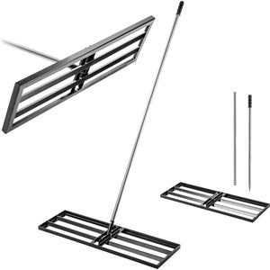 Gazonrakel 75 x 25 cm – Gazon-nivelleringshark – Roestvrij staal – Met stalen steel 180 cm – Gazonhark voor egaliseren en onderhoud