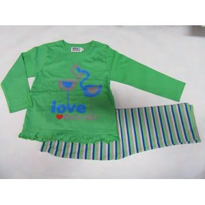 Wiplala - Jen & James - Pyjama - Meisje - Katoen - Groen - Love birds - 80 - 1 jaar