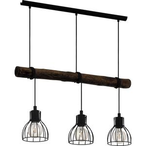Houten Hanglamp met 3 Lichtpunten - Industriële Hanglamp - Vintage Hanglamp - Plafondlamp - Bruine Hanglamp - Houten Hanglamp