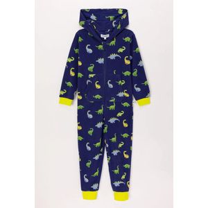 Woody onesie jongens - donkerblauw - dino all-overprint - 242-10-ONE-T/934 - maat 140