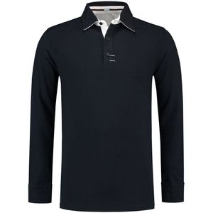 Lemon & Soda contrast polo met lange mouw voor heren donkerblauw/wit maat XXL