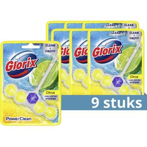 Glorix Power Clean Toiletblok - Citroen - geeft je een langdurig schoon en fris toilet - 9 stuks