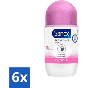 Sanex - Deodorant - Dermo Invisible - Zichtbaar & Onzichtbaar - 50 ml - Voordeelverpakking - 6 stuks