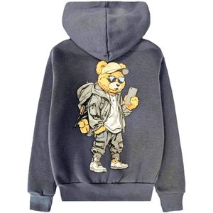 Kinder vest met beer - Jongens & Meisjes - Hoodie – Maat 98/104 – Antraciet - 65% Katoen - Capuchon - Bear - beren - Sweatvest - Chill
