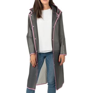 Semi transparante zwarte regenjas City Trench met roze bies M