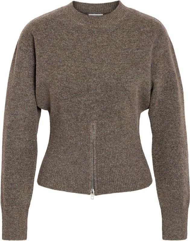 Noisy may - Trui - Bruin Gemêleerd - Lange Mouw - Halve Rits