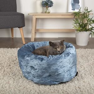 Scruffs Velvet Donut Bed - Stijlvolle  katten- en hondenmand van fluweel - in 4 kleuren - Blauw