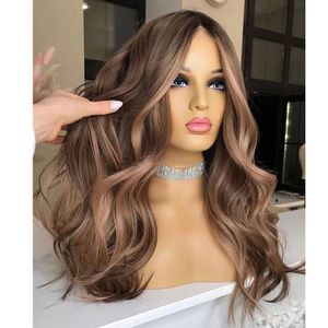 Blossombel- 100% menselijk haar -Europese Remy hair- Pruik- met bruine highlights-balayage style- 13x4 lace front