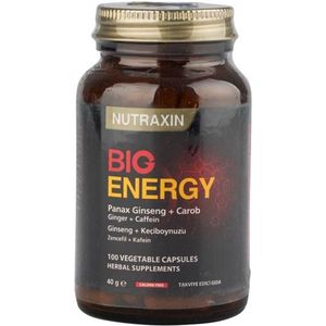Nutraxin Big Energy – 60 Capsules – Ginseng, Cafeïne, Gember & Johannesbrood – Natuurlijke Energieboost – Voedingssupplement Zonder Gluten of Soja