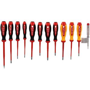 Haupa VDE GeÃ¯soleerde Schroevendraaierset Slim plus 12-delig - 1000V - Verkleinde klingdiameters en volledig geÃ¯ntegreerde VDE-isolatie tot 1000V - Klingen zijn gemaakt van gehard molybdeen-vanadiumstaal - 2-componenten handgrepen van PP/TPE