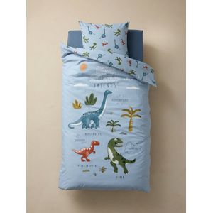 Vertbaudet - Dekbedovertrekset DINO FRIENDS - Kind - Gerecycled Katoen - Inclusief Kussensloop