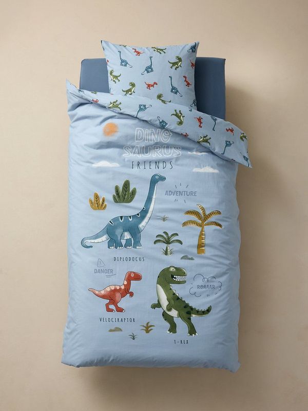 Vertbaudet - Dekbedovertrekset DINO FRIENDS - Kind - Gerecycled Katoen - Inclusief Kussensloop