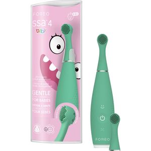 FOREO issa 4 baby – Silicium sonische tandenborstelset voor baby's, met dubbelzijdige haren, glimlachfunctie, tandvleesmassage, 12 maanden zorg met extra kop, 240 dagen batterij, reisdicht - Kiwi Green