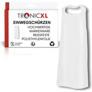 TronicXL 100 stuks Wegwerpschorten Wit – 130x76 cm - hygiënische bescherming voor slagers, keuken, laboratorium, bistro - One-size - plastic schort