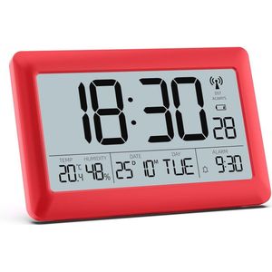 Digitale wandklok met 19,9 cm LCD-display, tafelklok met radiogolven en DST-functie, bureauklok met kalender, temperatuur en achtergrondverlichting