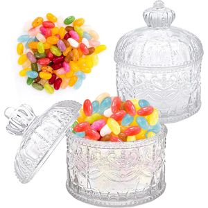 Kristalglas met deksel, 2 stuks, glazen bonboncontainers met deksel, transparante suikerpot, snacks, voorraadcontainer, chocolade, snoep, glazen pot voor thuis, bureau, kamer