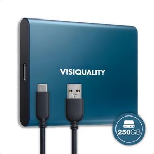 VisiQuality High-Speed Externe SSD 250 GB - Draagbare Harde Schijf USB 3.1/Type-C - Voor Windows & Mac - Compact - Blauw