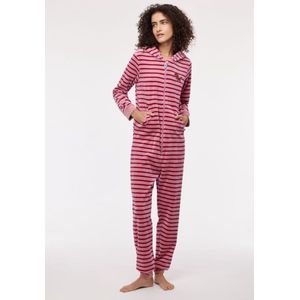Woody onesie meisjes/dames velours - roze gestreept - labradoodle - 242-10-ONE-V/926 - maat S