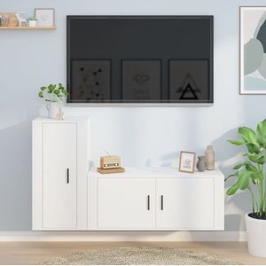 The Living Store TV-meubelset - Klassiek design - Stevig bewerkt hout - Voldoende opbergruimte - Wandgemonteerd - Wit - 100 x 34.5 x 40 cm - 40 x 34.5 x 80 cm - The Living Store