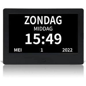 Dementieklok Digitale klok Kalenderklok Seniorenklok Klok met datum dag en tijd Zwart Inclusief afstandsbediening Full HD scherm Kunststof Digitaal display Stil uurwerk: Ja-7 inch.