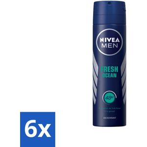6 x Nivea - Men - Deodorant - Spray - Fresh Ocean - 48 Uur Lang Werkend - 150 ml - NIVEA MEN Deodorant - Anti-transpirant - Deodorant Spray - 48 Uur Bescherming - Ocean Geur
