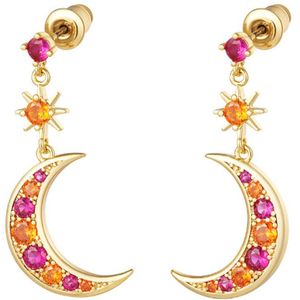 To the moon and back - Sparkle Collection - Oorbellen - Moon Orange Pink