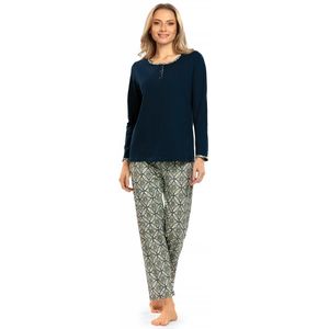 Ascafa - Dames Pyjama - 100% Katoen - Donkerblauw - Maat 42