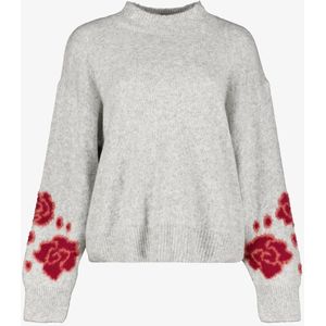 TwoDay gebreide dames trui met geborduurde mouwen grijs - Maat S