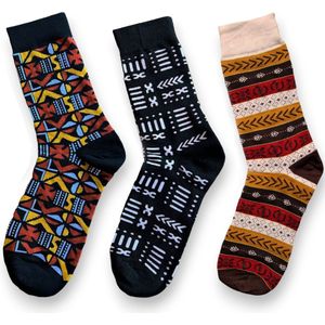 Afrikaanse sokken / Afro sokken / Bogolan print - Set van 3 paar - Afrika print kousen / Vrolijke sokken