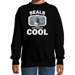 Dieren zeehonden sweater zwart kinderen - seals are serious cool trui jongens/ meisjes - cadeau grijze zeehond/ zeehonden liefhebber - kinderkleding / kleding 152/164