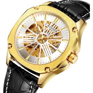 WinnerØ Horloges voor Mannen Skeleton Herenhorloge Jongens Heren Watch Horloge Ø Lederen Band Ø Automatisch Watchwinder - Automatic Horloges Ø Waterafstotend Ø Cadeau Giftbox Ø Zwart Goud Wit