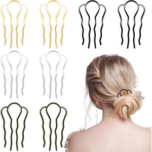 8 Stks Haar Zijkammen - Haar Vork Clip - Tanden Haarspelden - Opgestoken Broodje - 4 Prong U Vorm Haar Sticks - Twist Haar Pin - Vrouwen Haar Styling Tool - Accessoires - 4 Kleuren .